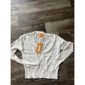 WISPR Women Size  XS Cardigan Eyelet White Sweater Cropped Vacation Cotton Blend